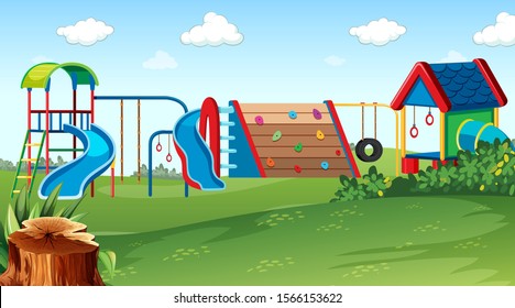 Playground park scene with equipment illustration