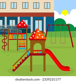 Playground in the park. Vector illustration in flat style