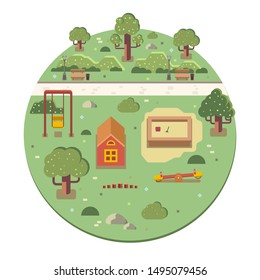 Playground, park. View from above. Flat design. Vector illustration
