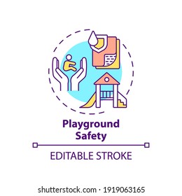 Playground safety concept icon. Secure environment for children to play. Outdoors area. Child safety idea thin line illustration. Vector isolated outline RGB color drawing. Editable stroke