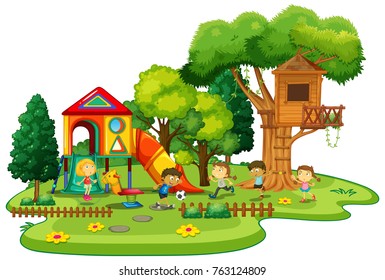 Playground Scene Children Playing Illustration Stock Vector (Royalty ...