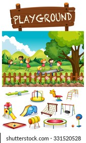 Playground scene with children and toys illustration