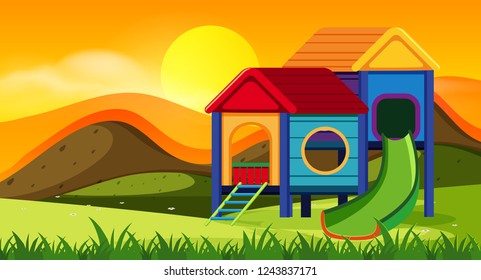 Playground scene at sunset illustration