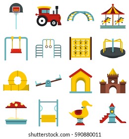 Playground set icons in flat style isolated on white background