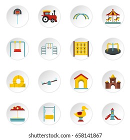 Playground set icons in flat style isolated on white background