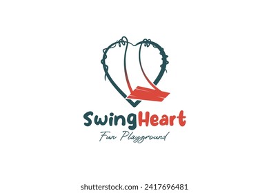 Playground sitting swing logo design with heart concept