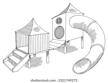 Playground slide graphic black white sketch illustration vector