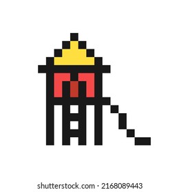 Playground slide icon in pixel art design isolated on white background, vector sign symbol