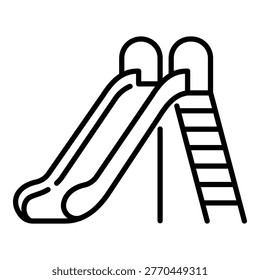 Playground slide icon, symbolizing children recreation and outdoor play area. Clean outline vector for park facilities and family activity concept.