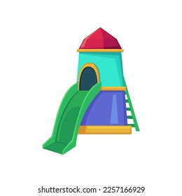 Playground slide with ladder for children vector illustration. Kids playroom, daycare, game zone or playground object isolated on white background. Childhood, entertainment, leisure concept