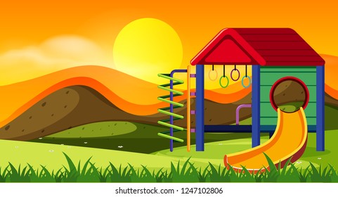 Playground slide on sunset illustration
