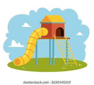 Playground slide park ground area kindergarten isolated concept. Vector flat graphic design illustration