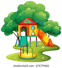 Playground with slide and roundabout illustration