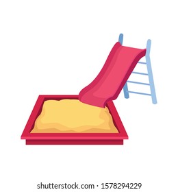 playground slide and sandbox over white background, vector illustration