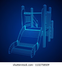 Playground slide wireframe low poly mesh construction. Vector illustration