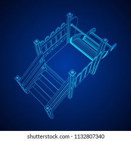Playground slide wireframe low poly mesh construction. Vector illustration