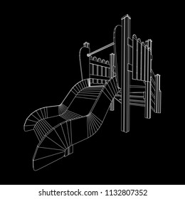 Playground slide wireframe low poly mesh construction. Vector illustration