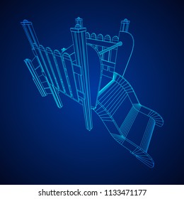 Playground slide wireframe low poly mesh construction. Vector illustration