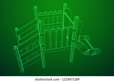 Playground slide wireframe low poly mesh construction. Vector illustration