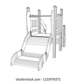 Playground slide wireframe low poly mesh construction. Vector illustration