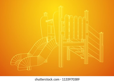 Playground slide wireframe low poly mesh construction. Vector illustration
