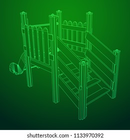 Playground slide wireframe low poly mesh construction. Vector illustration