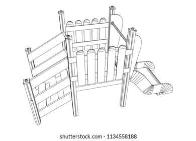 Playground slide wireframe low poly mesh construction. Vector illustration