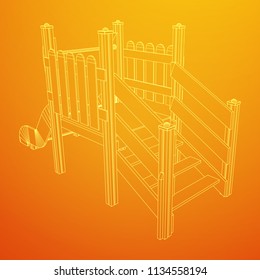 Playground slide wireframe low poly mesh construction. Vector illustration