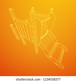 Playground slide wireframe low poly mesh construction. Vector illustration