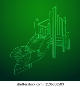 Playground slide wireframe low poly mesh construction. Vector illustration