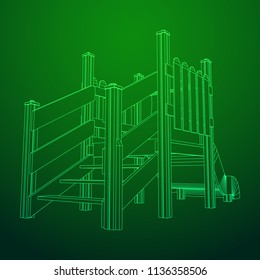 Playground slide wireframe low poly mesh construction. Vector illustration