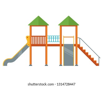 playground with slides. complex in the yard on a white background. flat vector illustration