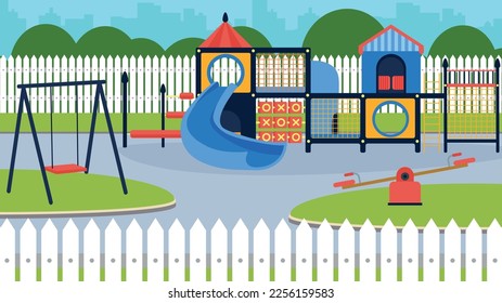 Playground with slides and swings