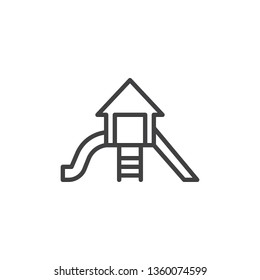 Playground Sliding Line Icon. Linear Style Sign For Mobile Concept And Web Design. Playhouse With Slide Outline Vector Icon. Recreation Symbol, Logo Illustration. Pixel Perfect Vector Graphics