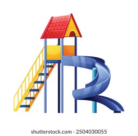 Playground with spiral slide and ladder. Vector cartoon illustration