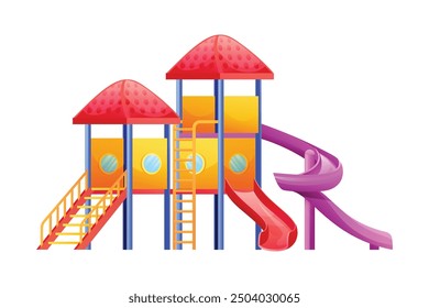 Playground structure with slides, ladders and roofs. Vector cartoon illustration