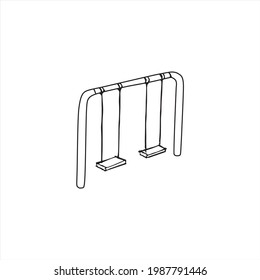 Playground swing in doodle style. Isolated vector illustration.