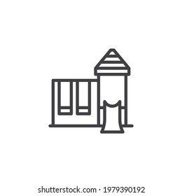 Playground with swing line icon. linear style sign for mobile concept and web design. Kids playground with slide outline vector icon. Symbol, logo illustration. Vector graphics