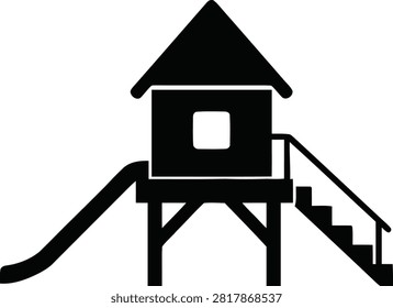Playground tower with slide and stairs icon, simple flat vector illustration of kids play equipment isolated on white background.