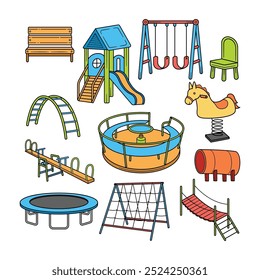 Brinquedos de playground doodle mão desenhada isolado no fundo branco