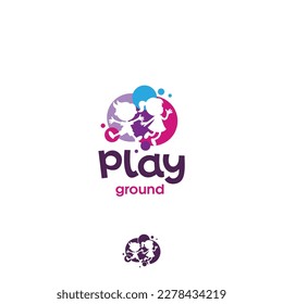 Playground trampoline girl boy kids colored circles vector logo