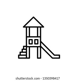 Playground vector icon. Playground Slide vector icon. Playhouse with slide sign. Recreation symbol