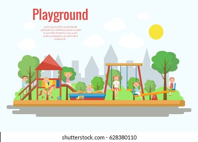 Playground vector illustration. Children's activity, playing.