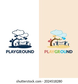 Illustration des Vektorgrafik-Logos in Playground. Playgroup, Vorschule, Kindergarten-Logo-Vorlage