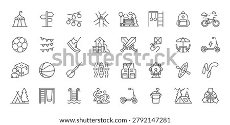 Playgrounds icons in line design. playgrounds, children, play, outdoor, recreation, activity, fun on white background vector. Playgrounds editable stroke icon