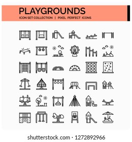 Playgrounds Icons Set. UI Pixel Perfect Well-crafted Vector Thin Line Icons. The illustrations are a vector.
