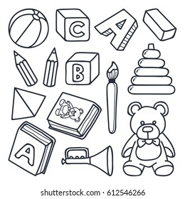 Playgroup, kindergarten, and pre-school object in doodle style