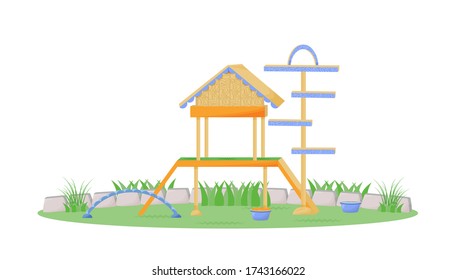 Playhouse cartoon vector illustration. Furniture for domestic animal to play in garden. Backyard dog obstacle and cat tower. Pet house flat color object. Playground isolated on white background