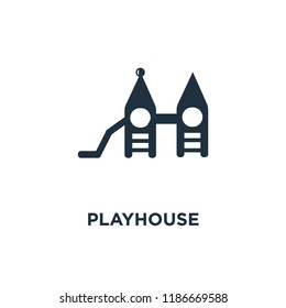 Playhouse Icon. Black Filled Vector Illustration. Playhouse Symbol On White Background. Can Be Used In Web And Mobile.