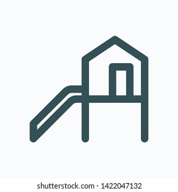 Playhouse isolated icon, garden children house with slide linear vector icon